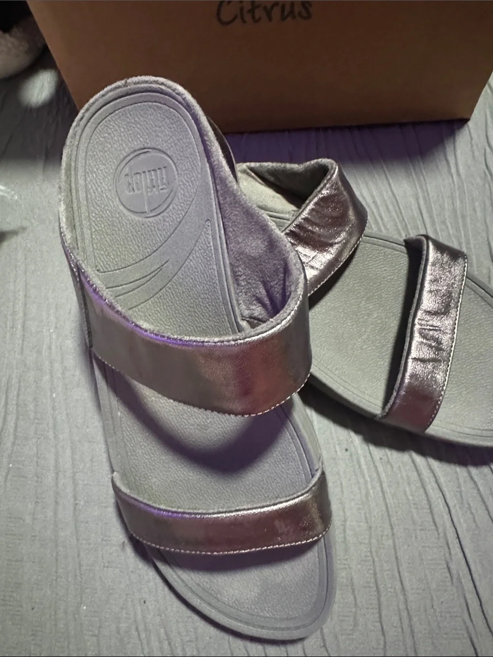 FitFlop Metallic Silver Double-Strap Slide Sandal